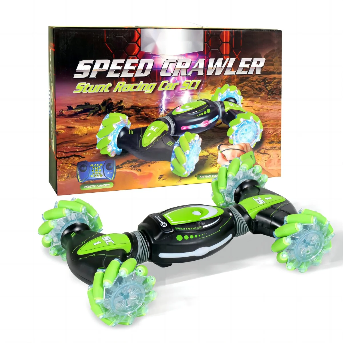

All Terrain Speed Crawler RC Stunt Car, 4WD 2.4GHz Remote Control Car Gesture Sensor Toy Cars, Double Sided Rotating Off-Road Ve
