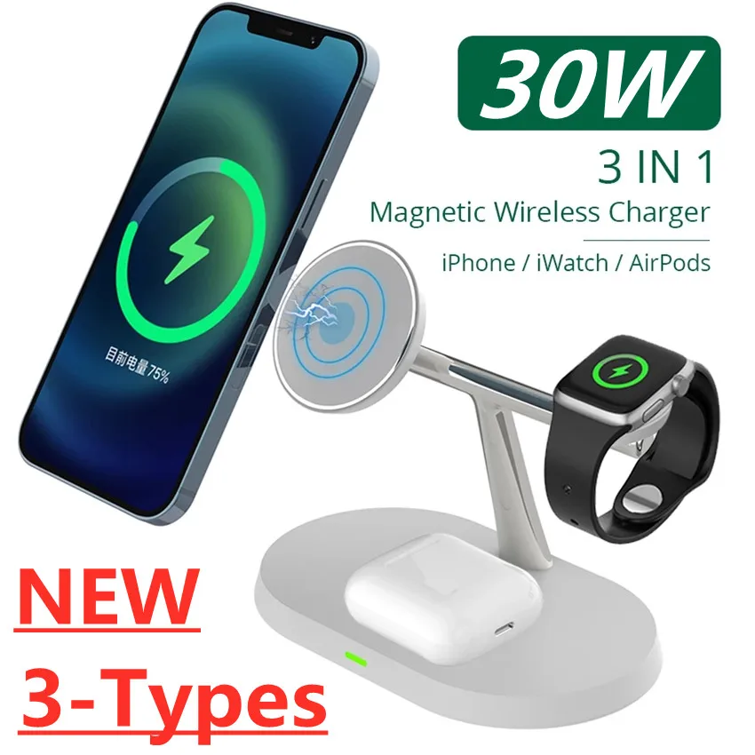 

30W 3 in 1 Magnetic Wireless Charger For / 13 12 Pro Max Headphones a-pple Watch Electronic watches 7 6 Macsafe Qi Fast