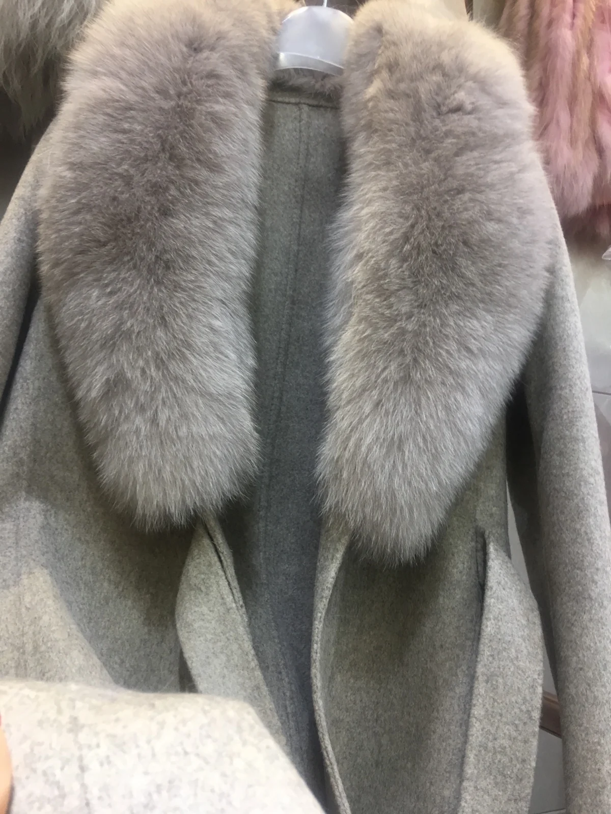 FURYOUME 2022 Winter Women Real Fur Coat Long Luxury Jacket Lady Wool Trench Fashion Streetwear Belt With Fox Collar Detachable enlarge