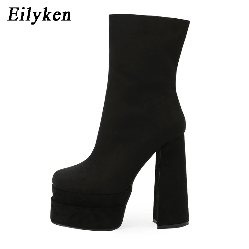 

Eilyken Plus 35-42 Extreme Chunky Platform Square Heel Women Ankle Boots Winter Short Goth Punk Chelsea Botas Mujer