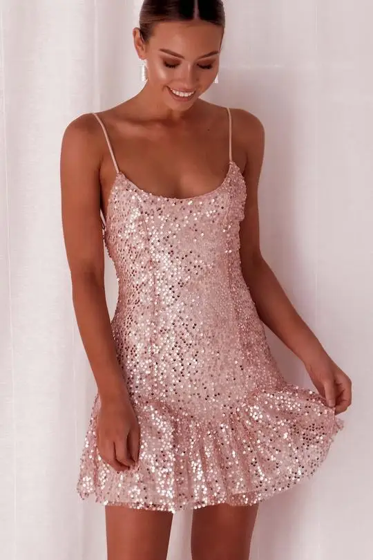 

Spot 3D Real Shooting Women's Backless Sexy Ruffle Sequin Suspender Dress