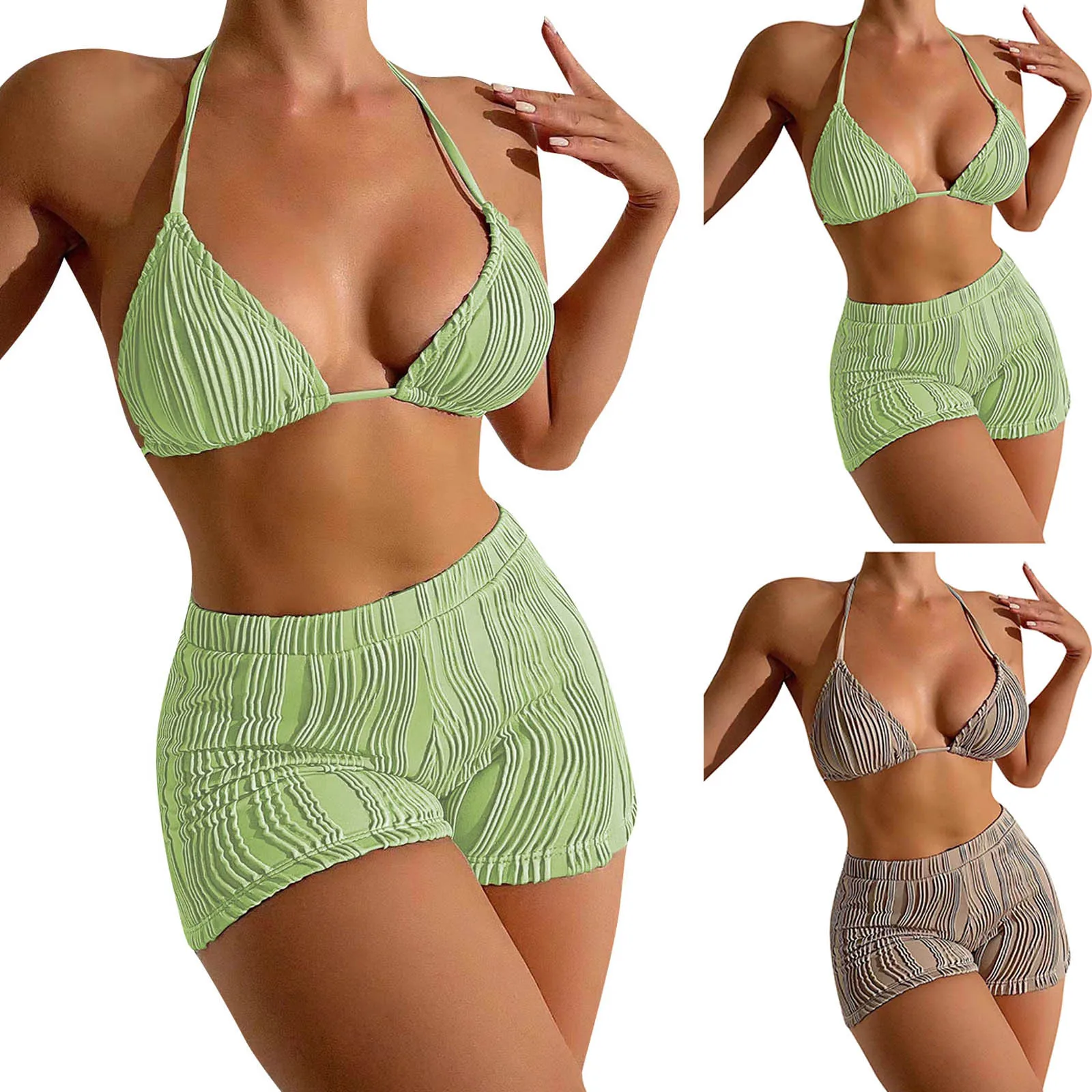 

Бикини 2023 Модные женские пикантные однотонные на шнуровке с лямкой на шее с высокой талией и открытой спиной