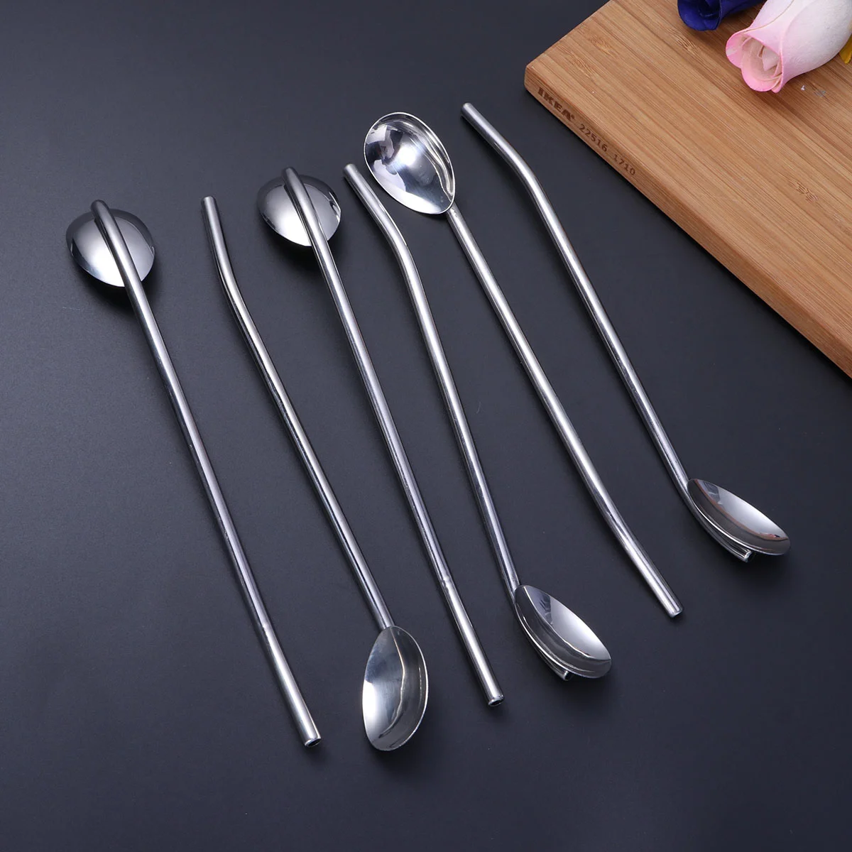

Straw Spoon Straws Spoons Metal Drinking Reusable Coffee Tea Stainless Steel Icecream Cocktail Drinkfrozenstickiced Mixing