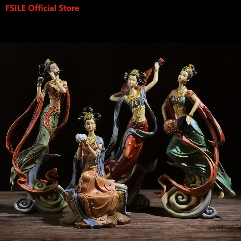 

FSILE Creative Resin Crafts Chinese Style Home Living Room Wine Cabinet Decorations Flying Figures Wedding Gifts