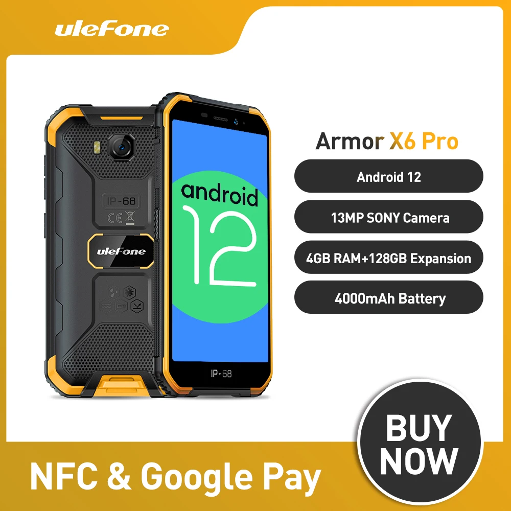 Ulefone Armor X6 Pro Глобальный прочный водонепроницаемый смартфон 4 Гб ОЗУ 128 ГБ Android 12 NFC мобильный телефон 4000 мАч сотовый телефон