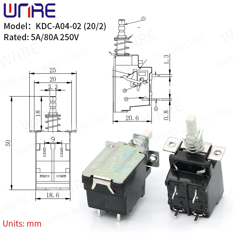 

KDC-A04-02 Выключатель питания 5A/80A 250 В Вытяжка для телевизора, переключатель бытовой техники с пружинной самоблокирующейся кнопкой, аксессуары, кнопка