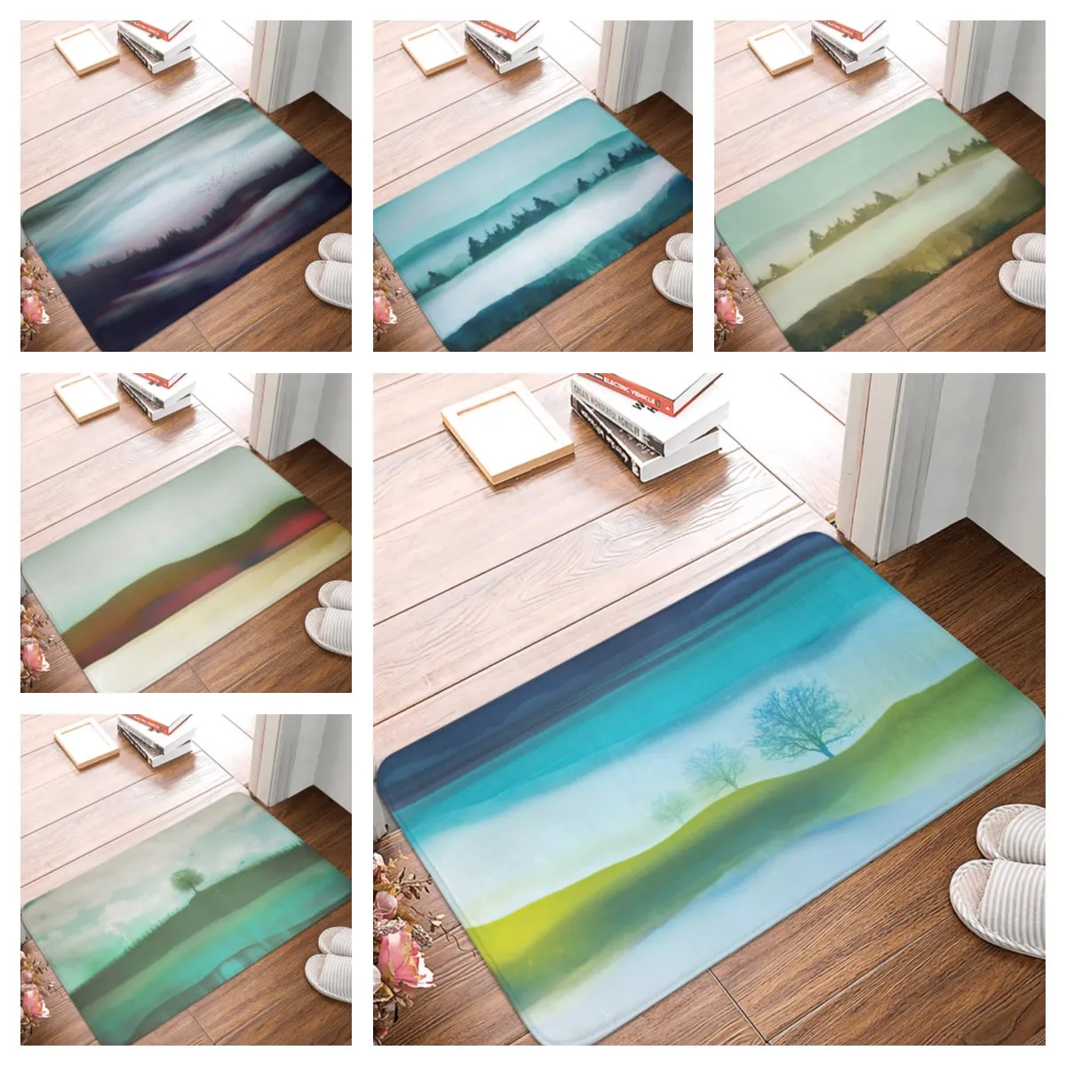

Beautiful natural scenery door mat floor mat bathroom carpet green forest landscape bath mat