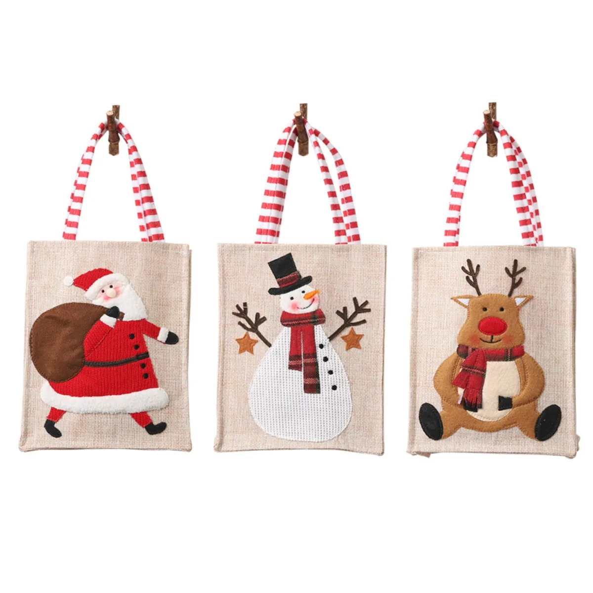 

Sackcloth Linen 3D Embroidered Gift Bag Cantoon Snowman Deer Kids Candy Handle Bags Creative Colorful Santa Claus Tote Handbag