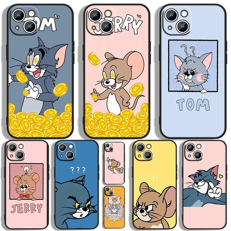 

Funny Tom Jerry Cat Mouse Phone Case For Apple iPhone 11 12 13 14 Max Mini 5 6 7 8 S SE X XS Pro Plus Black luxury Silicone Soft