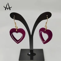 agsnilove heart dangle earrings rose red pendant 24k gold plated inlaid imitation pearls women fashion jewelry party wearing