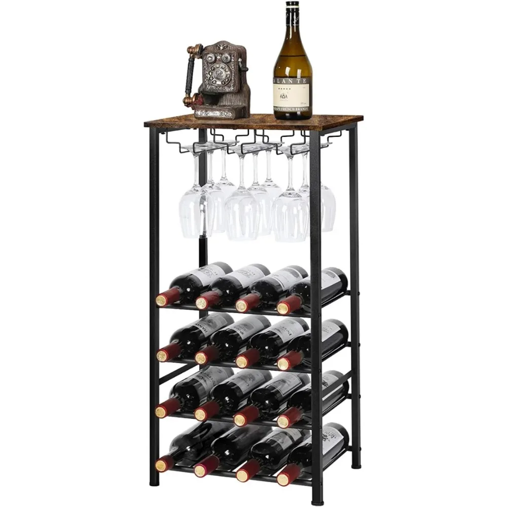 

Independent Bar Rack Capable of Accommodating 16 Bottles and 9 Glass Cups Brown
