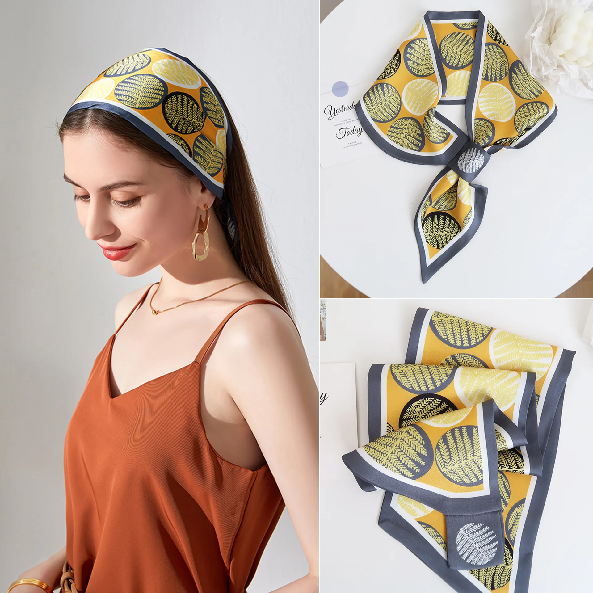 

Роскошный шелковый квадратный шарф для женщин 14*148 см шейный бандаж для волос мягкий шейный платок хиджаб женский платок шарф для волос 2022