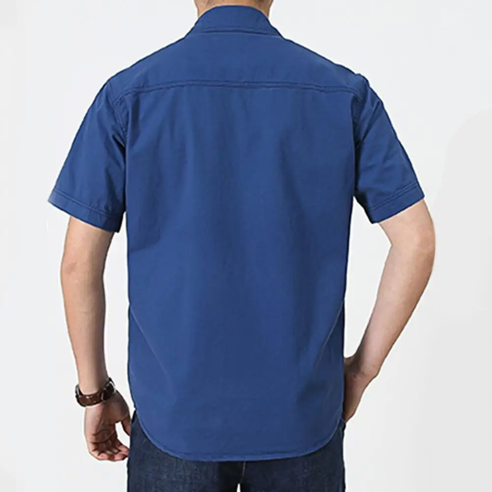 

All Match Fabulous Casual Cargo Shirt Colorfast Men Shirt Solid Color for Work