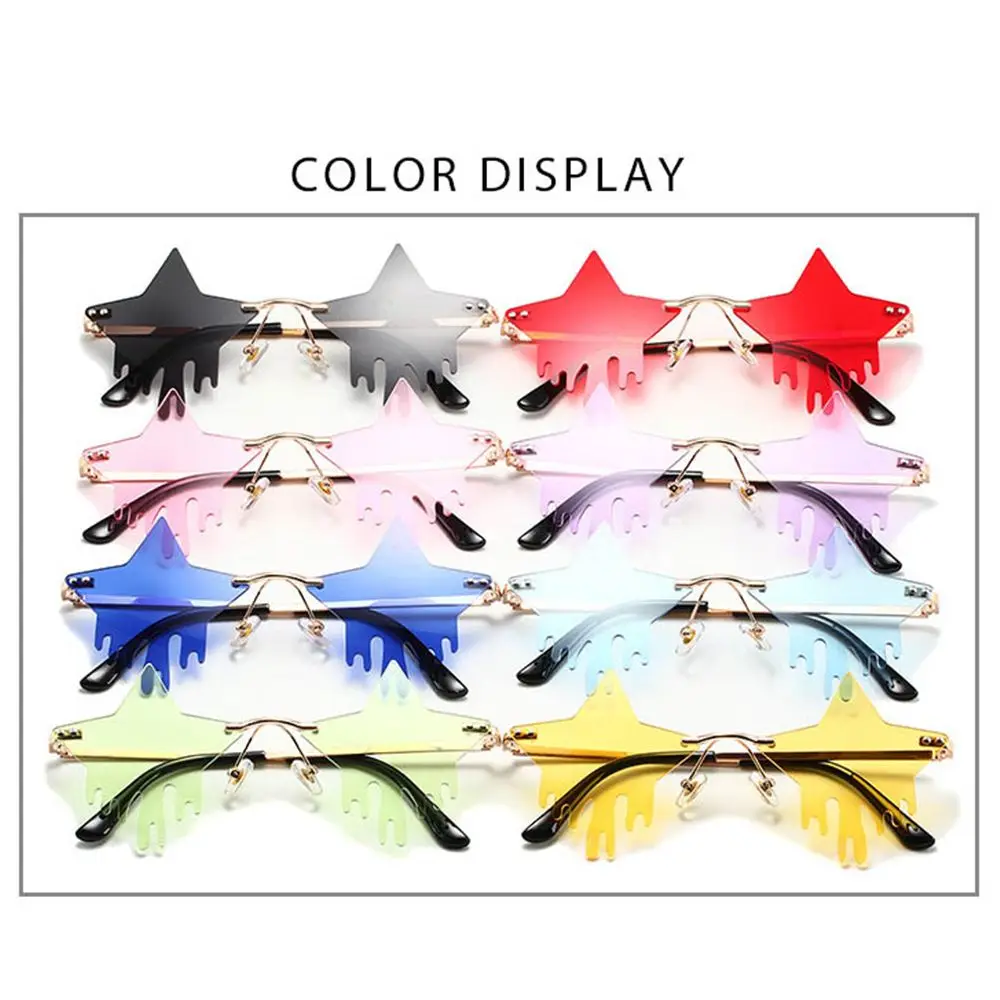 

1Pc New Rimless Sunglasses For Women Pentagram Droplet Shape Pentagram Glasses Fashion Funny Halloween Cosplay Party Favors