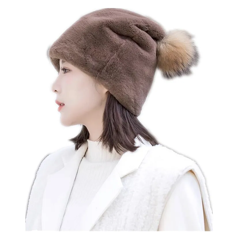 Russian Women Real Rex Rabbit Fur Hat Autumn Winter Cap Girl Warm Soft Fur Caps Headgrear