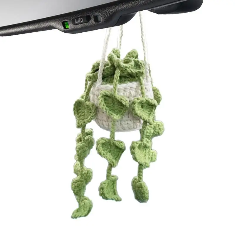 

Car Crochet Ornament Aesthetic Automotive Interior Knitted Accessories Flower Basket Pendant For Rear View Mirror Vehicle Pot