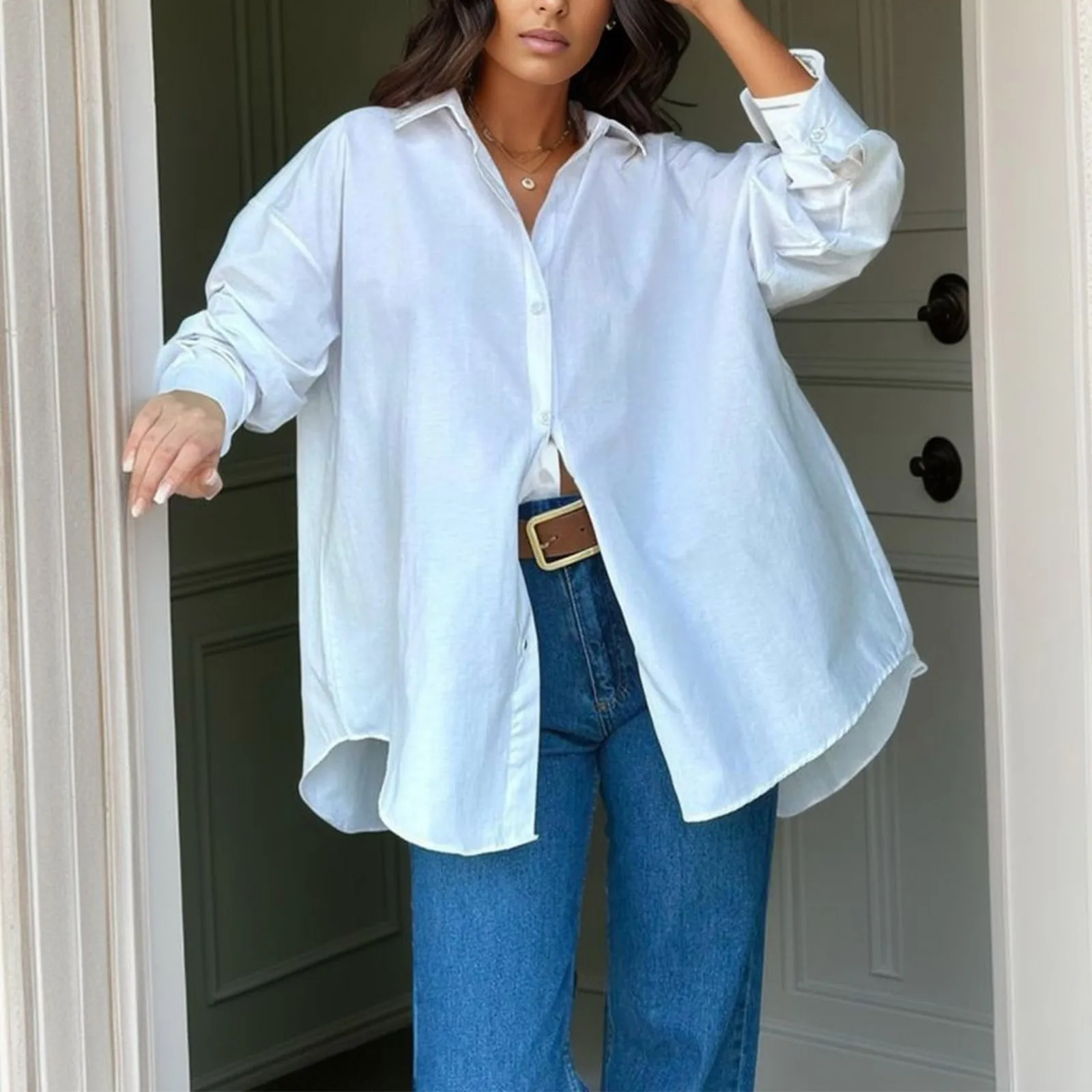 

2023 Women Oversized Shirts Spring Autumn Solid Loose Fashion Button Up Blouses Female Tops Loose Korean Style Blusas Streetwear