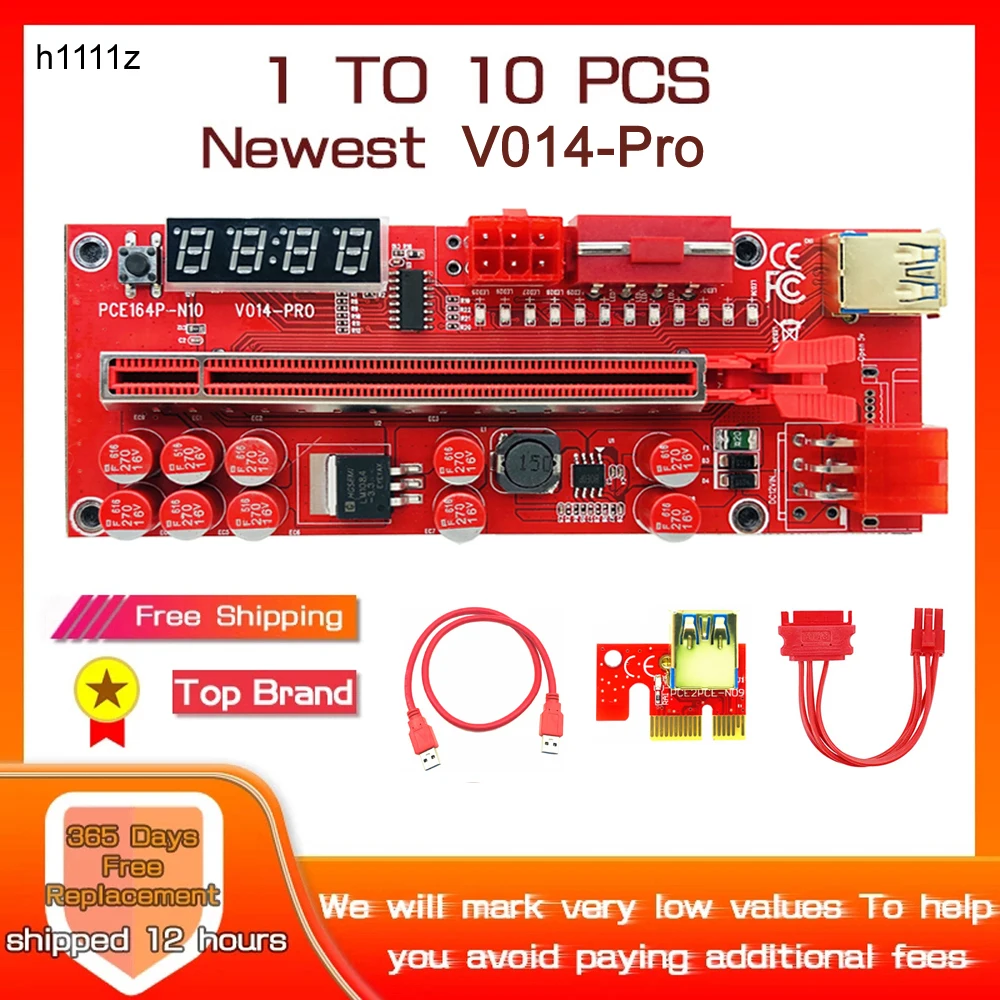 

1-10PCS Riser 014 Pro PCIE Riser for Video Card Riser PCI Express X16 Extender USB 3.0 Dual 6Pin 4Pin Power for BTC Miner Mining
