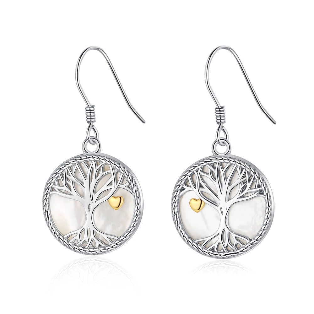 

925-Sterling-Silver Tree of life White Fritillary Drop Earrings Jewelry Mother's Day Birthday Best Gifts for Women Teen Girls