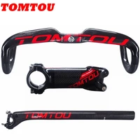 tomtou carbon fibre bicycle handlebar stem seatpost offset 20mm for bike road handle bar parts glossy red th4t26