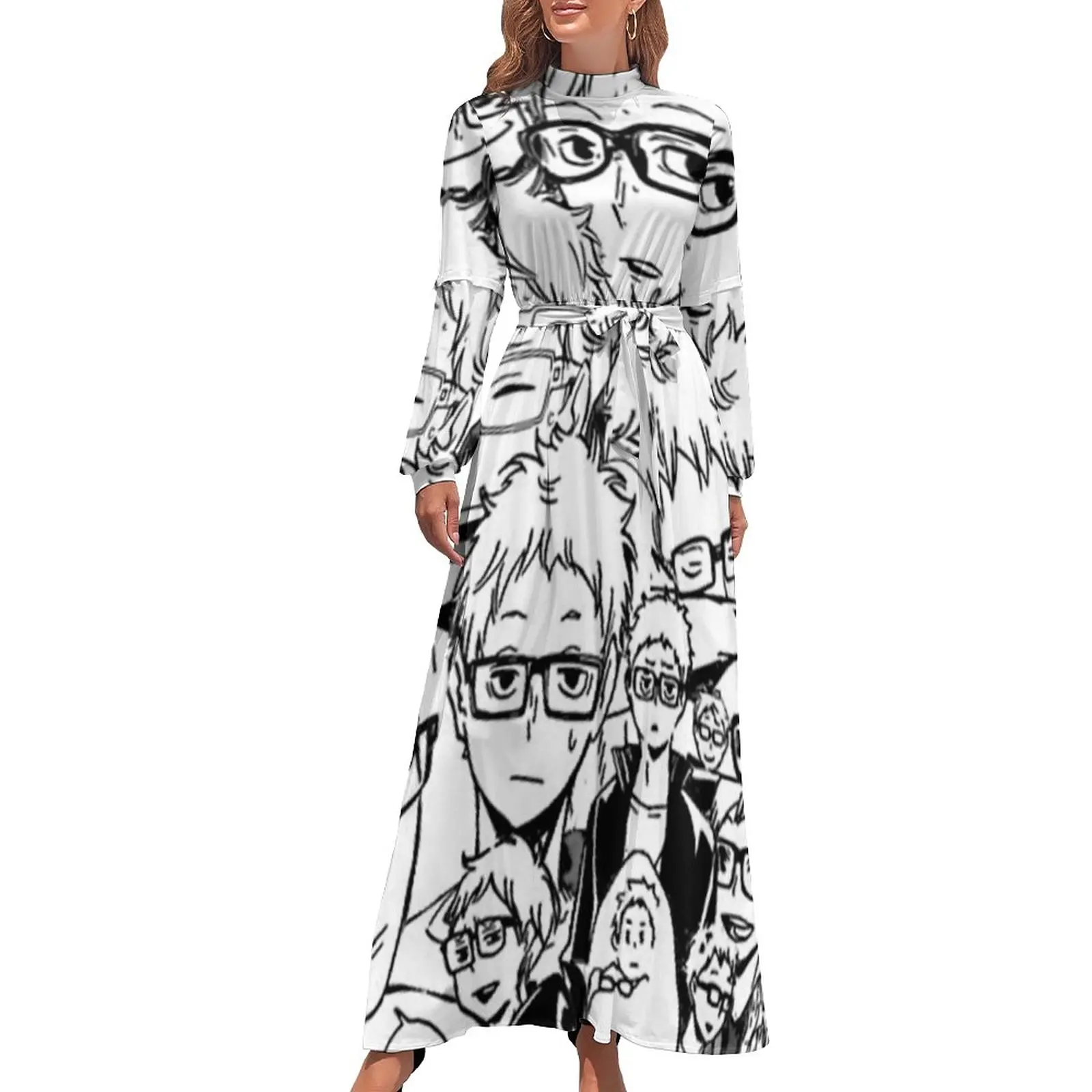 

Платье-макси Miya Atsumu с длинным рукавом, длинное платье с принтом в стиле модерн, уличная одежда с завышенной талией, в богемном стиле, идея для...