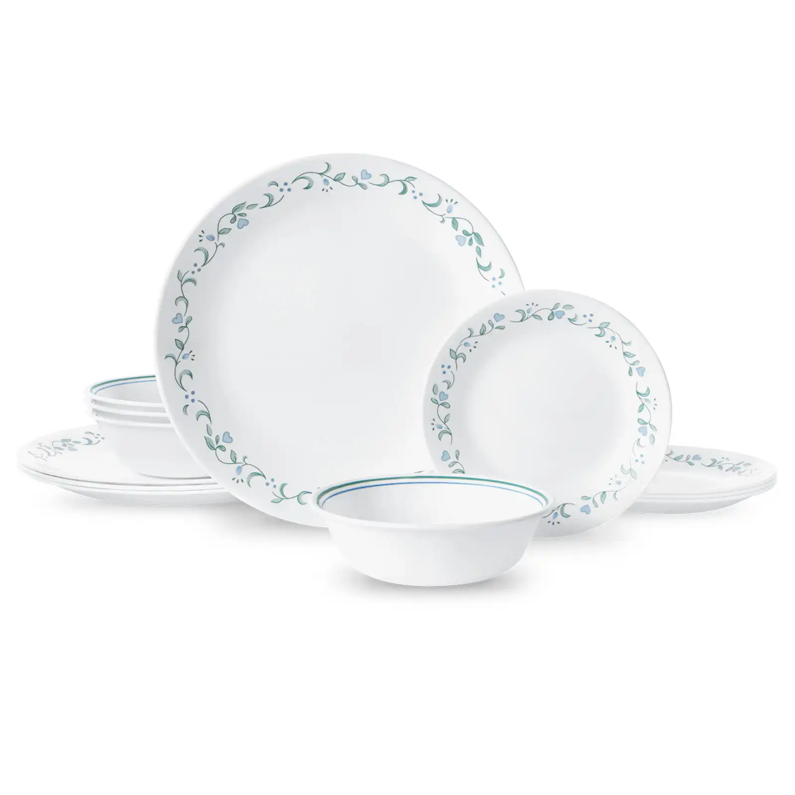 

Country Cottage, White and Blue, 12 Piece, Dinnerware Set