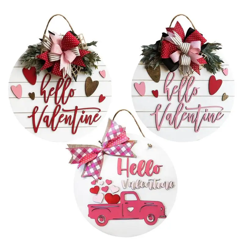 

2023 Valentines Welcome Sign Wooden Round Welcome Signs Front Door Decor Sign Wreath Valentine's Day Home Decorations For Women
