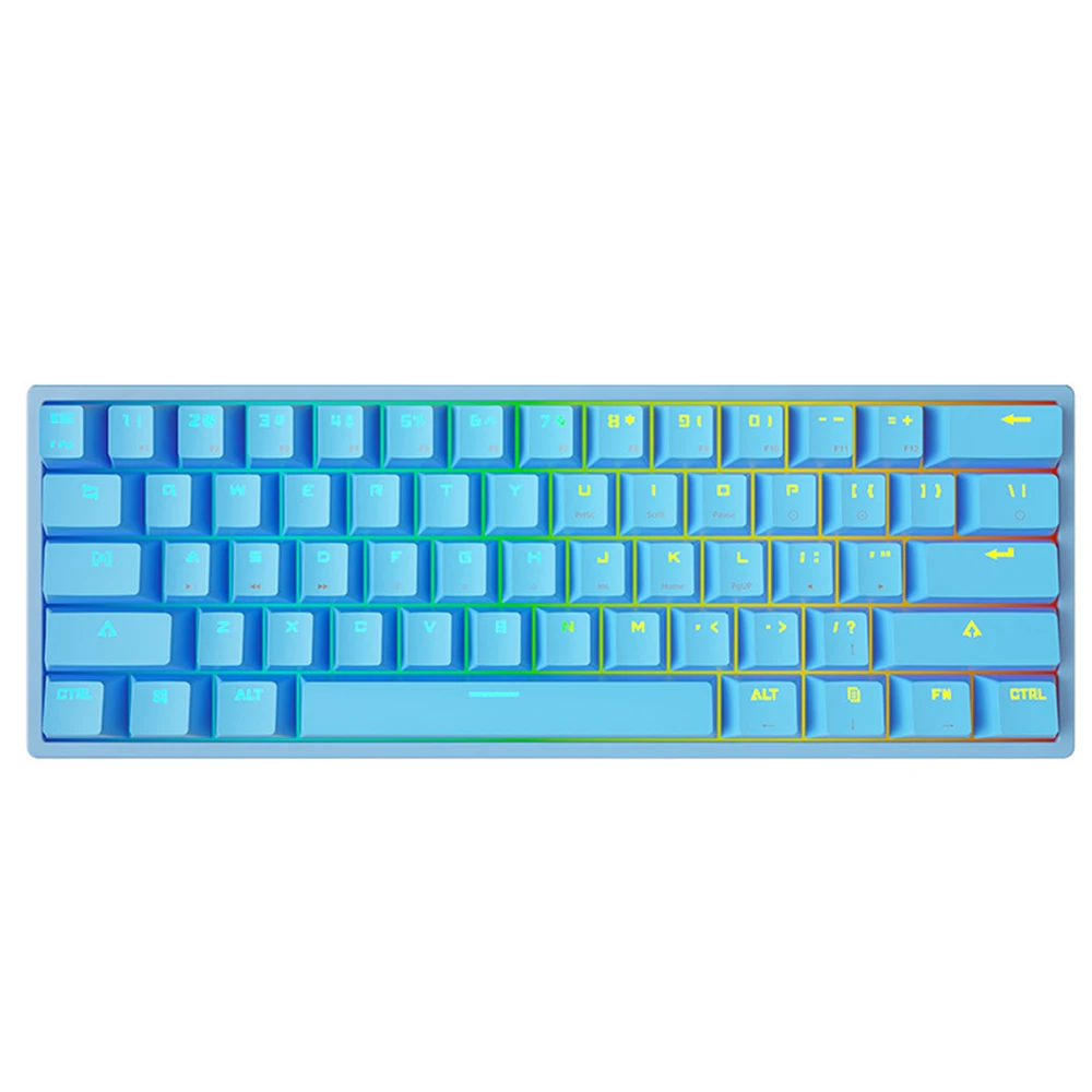 Игровая механическая клавиатура Mini 61 Keys с подсветкой, разъемом Type-c, разделением линий клавиш и портативностью для планшетов с переключателями Blue Red для игр.