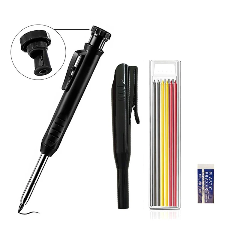 With Refills Built-in Sharpener For Deep Hole Mechanical Carpentry Pencil Marker Woodworking Tools