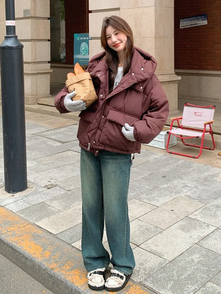 Женский пуховик Ankela с красным капюшоном зима 2024 новый модный дизайн верхняя