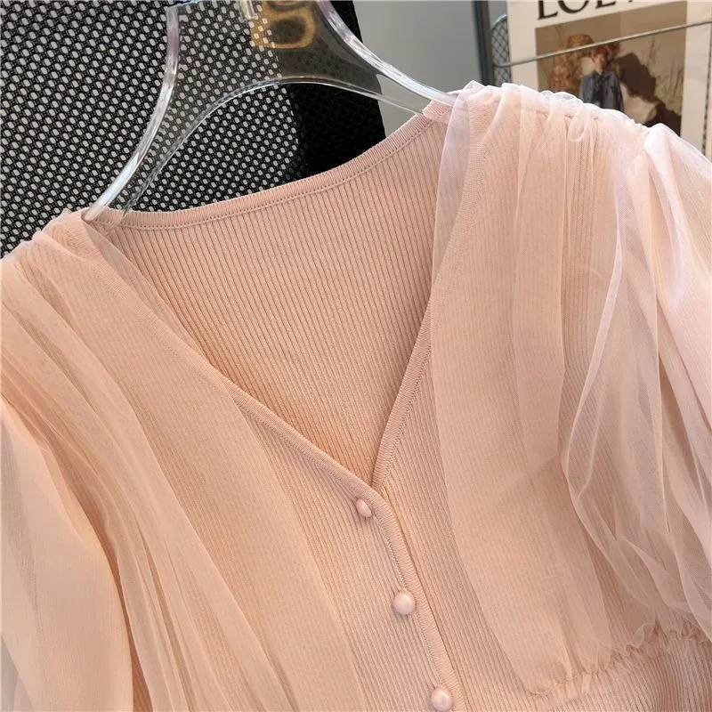 Женский трикотажный кардиган однотонный винтажный свитер в Корейском стиле с