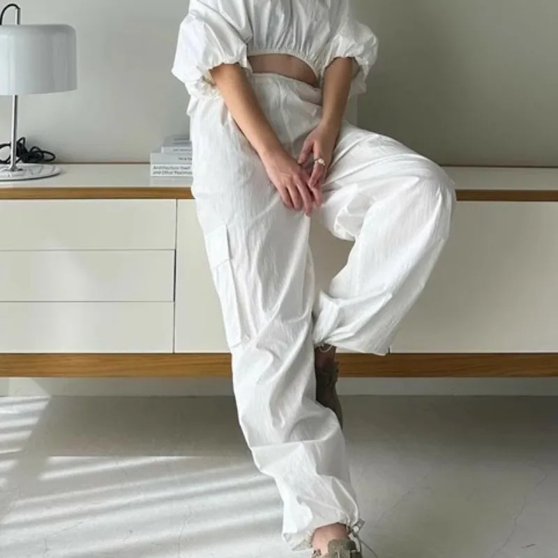 Брюки-карго на шнуровке с высокой эластичной резинкой талии Ropa Mujer японские