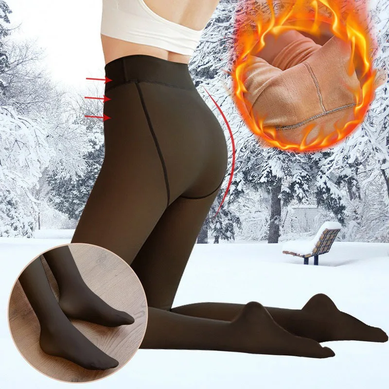 

Зимние полупрозрачные изолированные колготки, колготки с завышенной талией, женские флисовые Колготки, эластичные прозрачные чулки из иск...