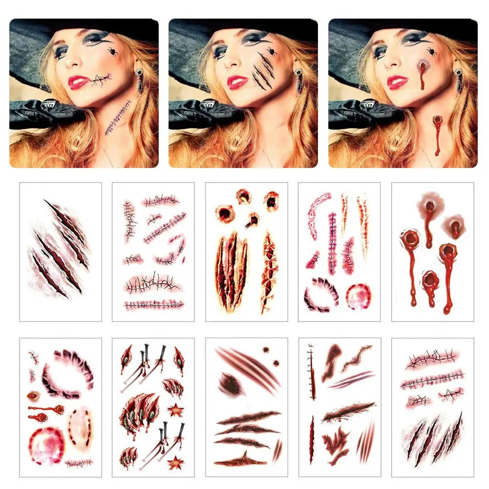 

Halloween Temporary Tattoo Stickers Terror Realistic Stitched Prop Tattoo Injuries Wound Stickers Fool Supplies Pril Party D8M6