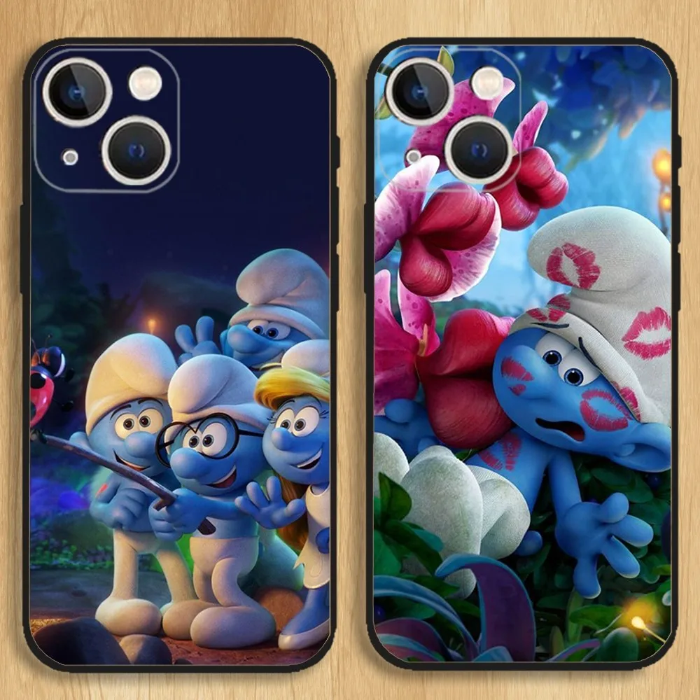S-Smurfs чехол для телефона iPhone15 14 13 12 11 Pro Max Plus Mini X XS XR 8 7 6 S SE мягкий черный Чехол