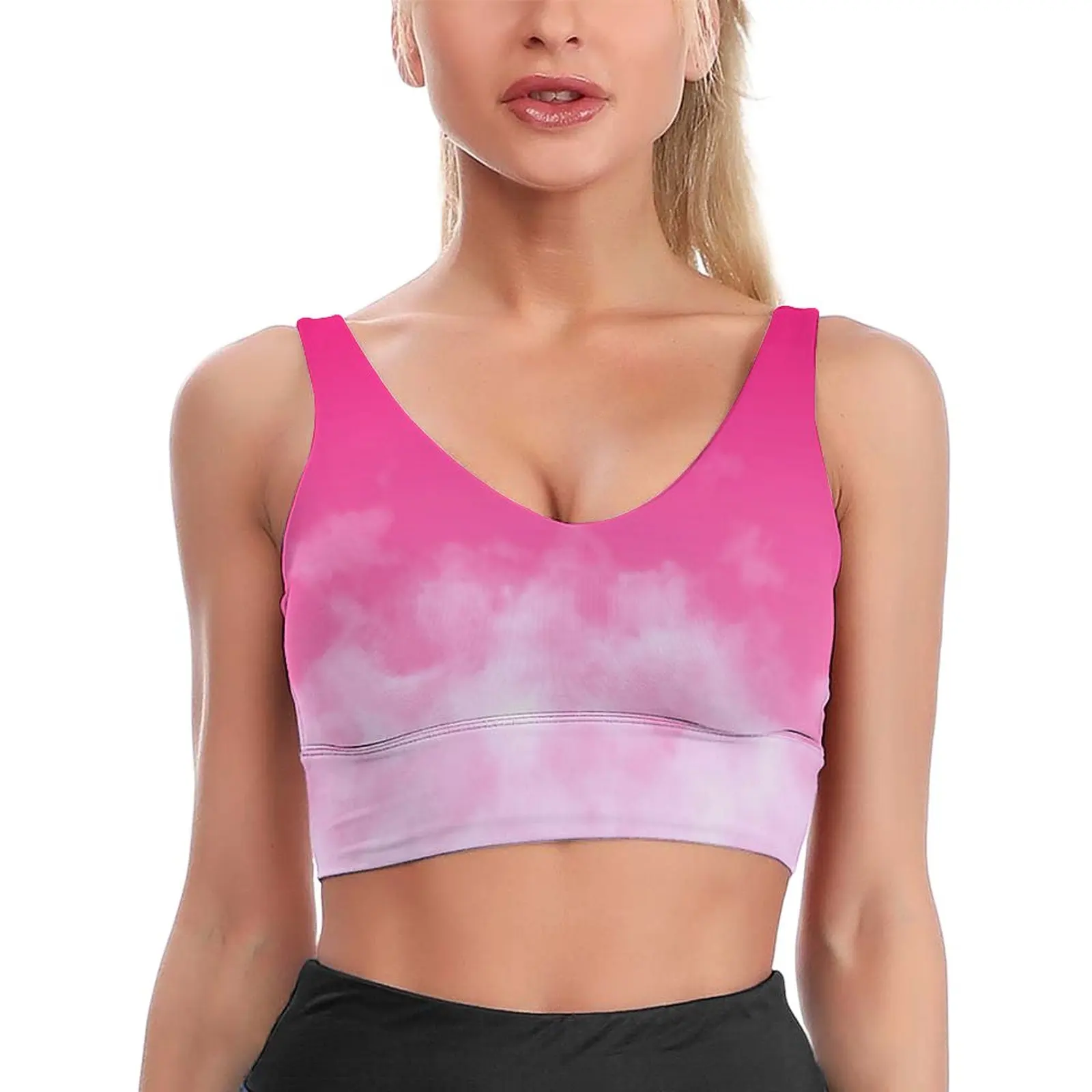 

Женский спортивный бюстгальтер с V-образным вырезом и принтом