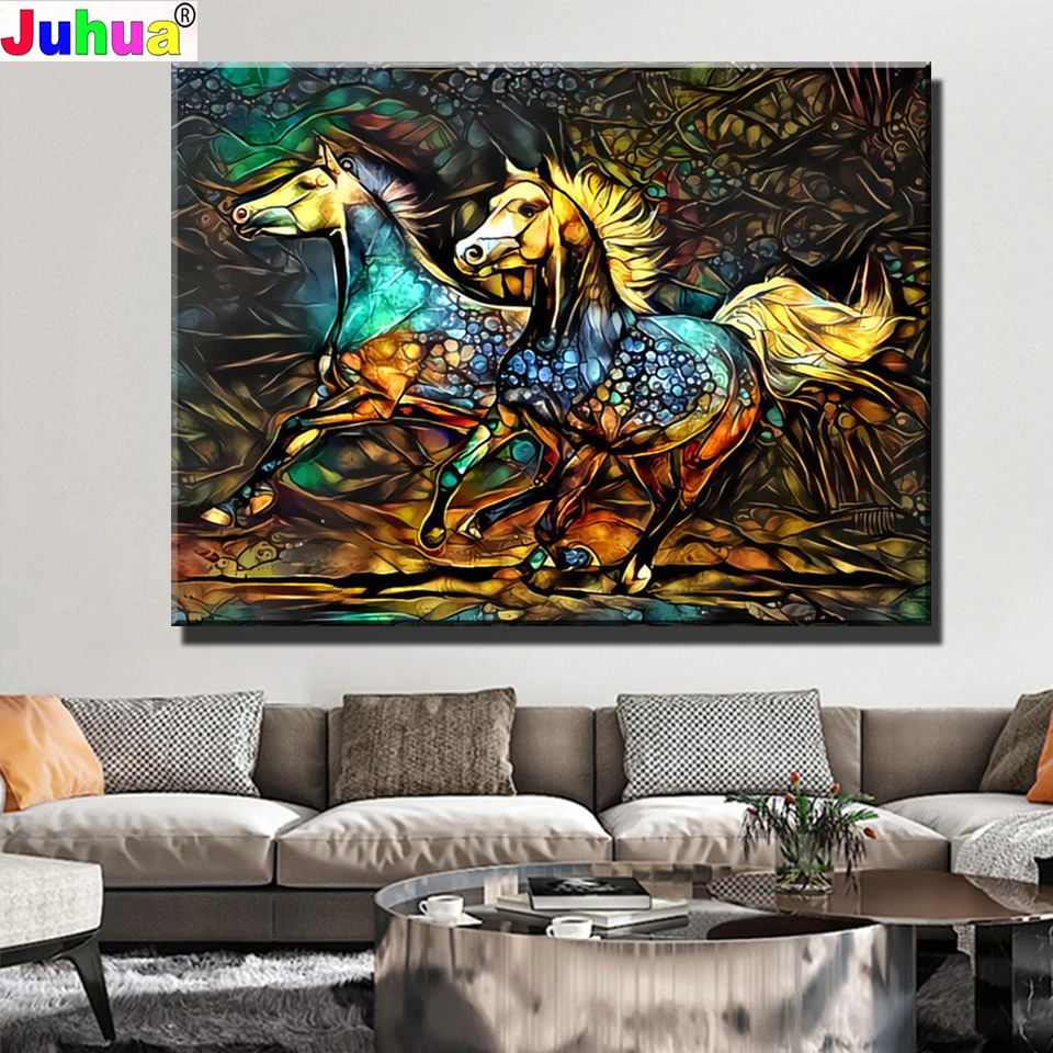 

Horse Diamond Painting Full Drill Kit Animal 5D Diamond Embroidery Cross Stitch Mosaic Picture Rhinestone Art Home Decoration