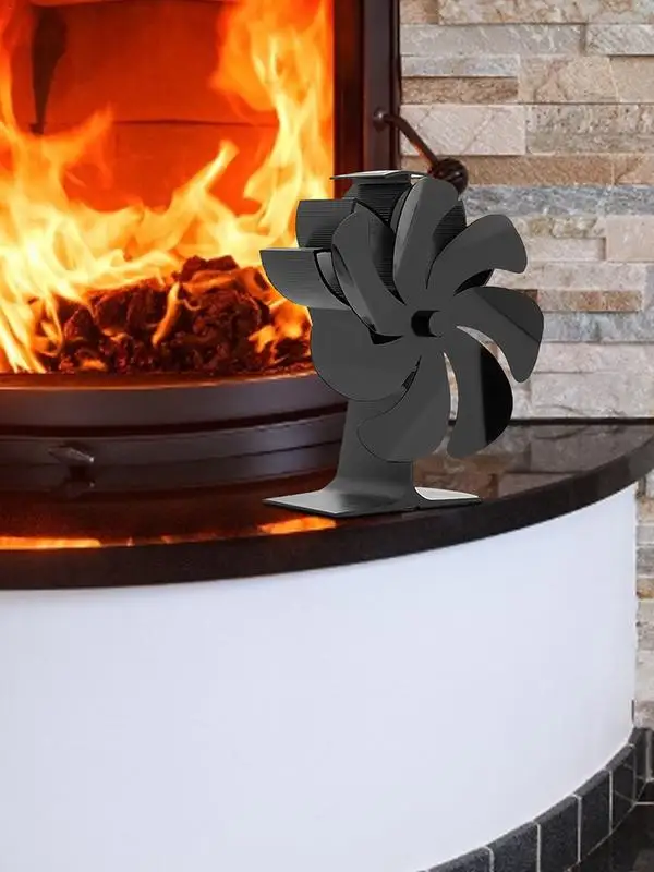 

Black Fireplace 7 Blades Heat Powered Stove Fan Heating Fan Log Wood Burner Quiet Home Fireplace Fan Efficient Heat Distribution
