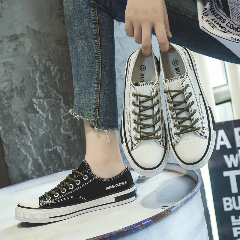 Women's Canvas Shoes Korean Style 2022 Popular Student All-Matching Cloth Shoes Casual Summer New Low Top Easy Wear Borad Shoe