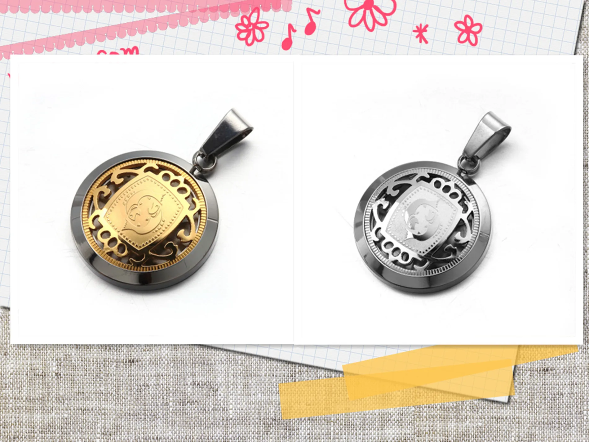 

(5Pcs/Lot) High Quality Simple Fashion Round 12 Zodiac Signs Titanium Steel Pendant Hollow Out Design Wholesale And Retail