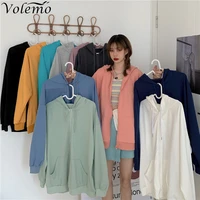 volemo 2022 autumn women solid color casual sweater hooded cardigan female casual long sleeve tops jacket hoodie cardigan coat