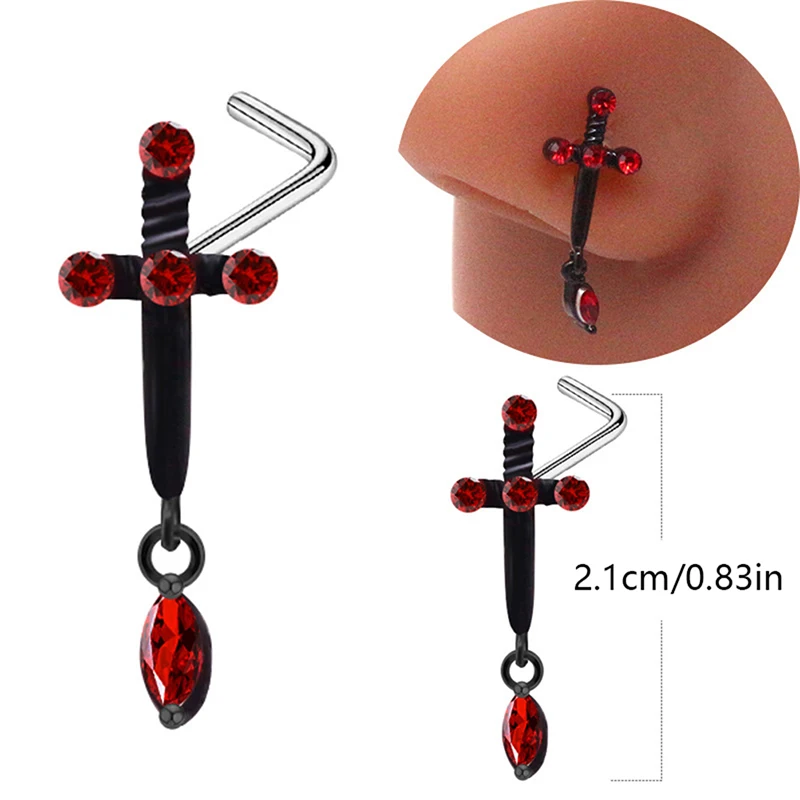 

Punk Goth Black Cross Nose Stud Stainless Steel Zircon Nose Ring Septum Piercing for Ear Tragus Piercing Studs Jewelry