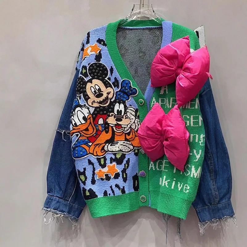 Уникальный дизайн джинсовый вязаный кардиган женский осенне-зимний свободный