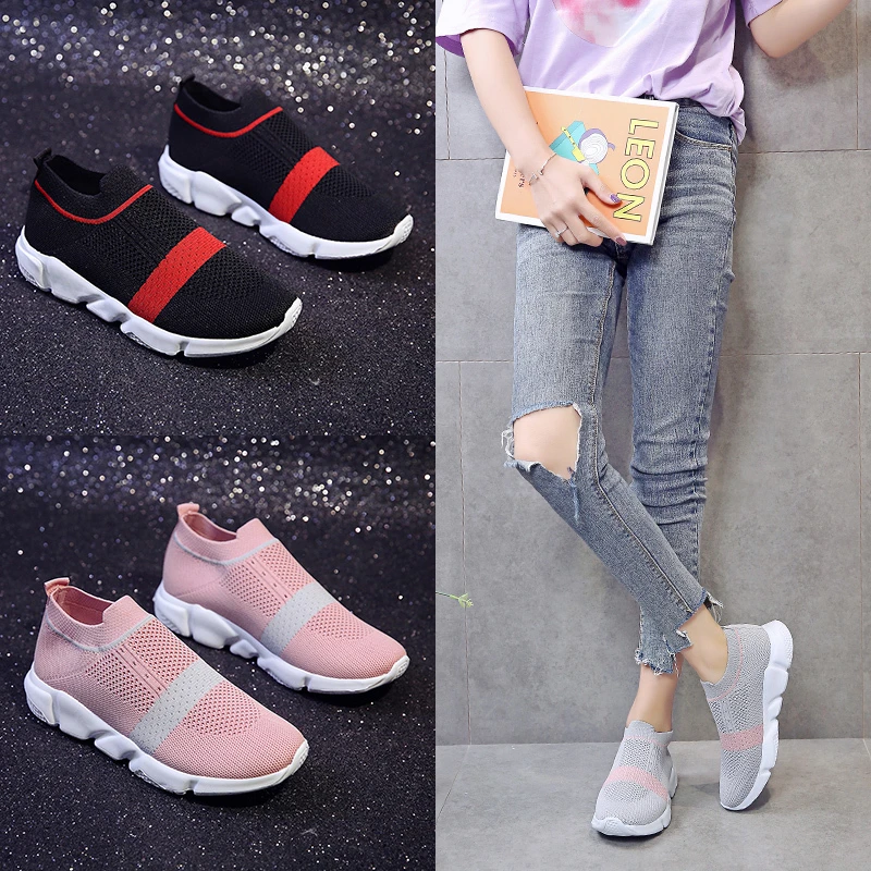 Breathable Knitted Socks Sneakers For Women Slip On Light Fitness Sport Shoes Ladies Casual Jogging Flats Footwear Running Shoe