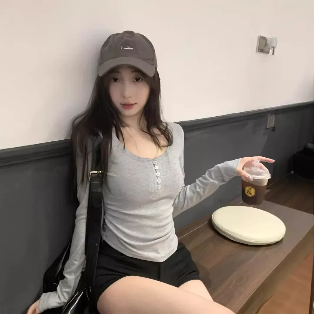 Ранняя осень 2024 облегающая футболка в американском стиле с круглым вырезом и