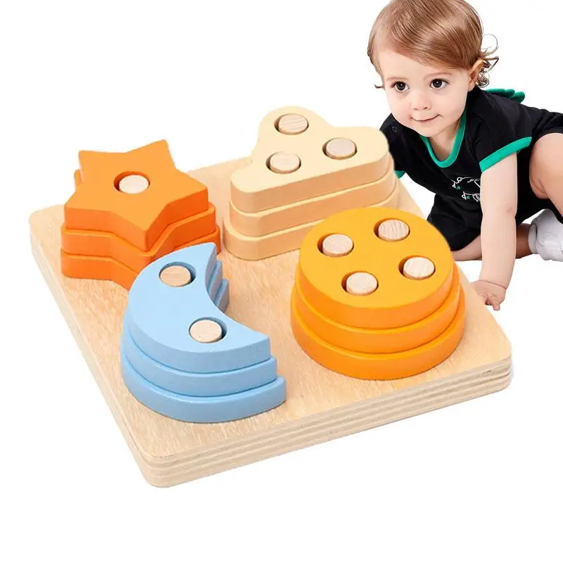 

Wooden Stacking Toy Shape Color Sorting Matching Game Wooden Sorting Tower Stacker Montessori Educational Stacking Toys For 3