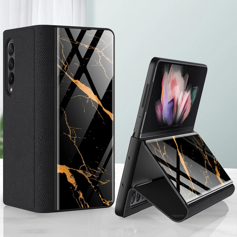 

Leather Glass Flip Capa For Samsung Galaxy Z Fold 4 5G Case Tempered Glass 360 Full Protect Cover for Galaxy Z Fold4 Funda