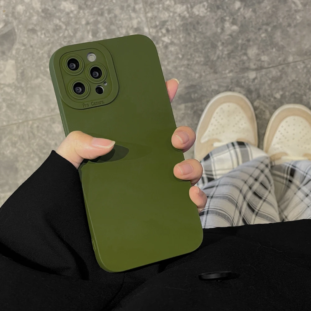 

Army Green Color Soft TPU Silicone Phone Case for iPhone 13 11 12 14 Pro 7 8 Plus X Xs Max XR Protective Matte Back Cover Shell