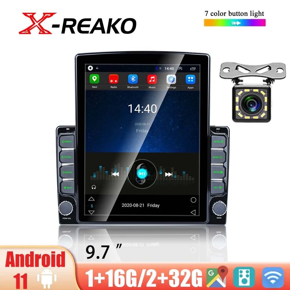 

X-REAKO Android 11 автомобильное радио стерео 9,7 дюймовый емкостный сенсорный экран Высокое разрешение GPS навигация BT Phonelink USB плеер