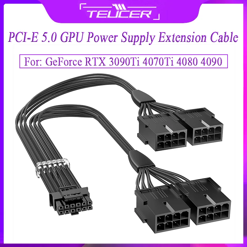 

Teucer PCI-e 5.0 16Pin(12+4) Male to 4x8 3x8Pin Female Sleeved Extension Cable Compatible for GPU GeForce RTX 3090Ti 4080 4090
